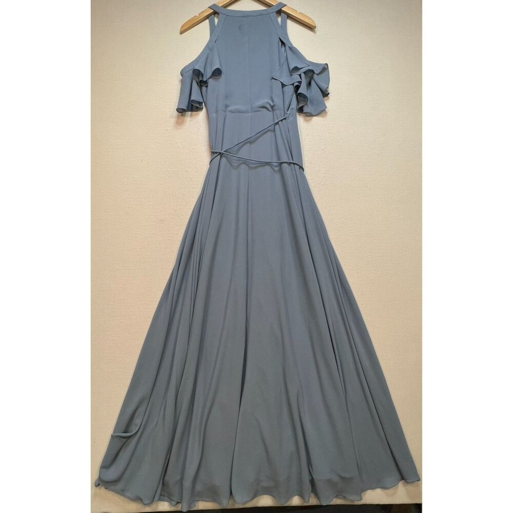 Lulus Womens Wrap V Neck Maxi Dress Short Sleeve Cold Shoulder Size S Dusty Blue - Picture 2 of 12